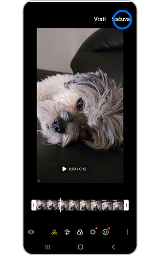 Prikaz dugmeta za čuvanje izmena video-zapisa