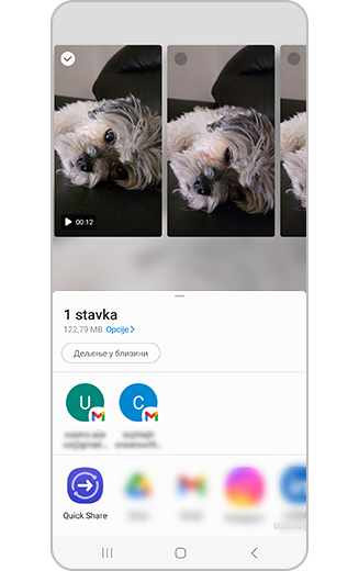 Prikaz dostupnih opcija za deljenje