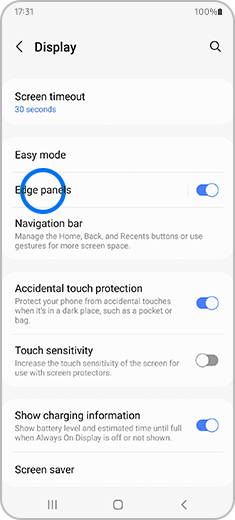 Step 2. Select the "Edge panels" option at the top of the screen.