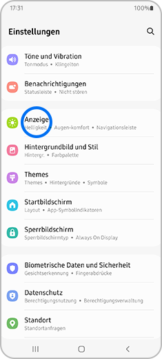 1. Gehe zu den Geräteeinstellungen und tippe in der Liste auf die Option „Anzeige“.