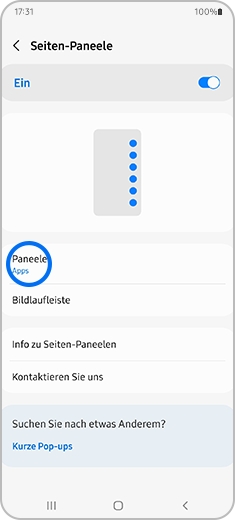 3. Tippe in der Liste auf die Option „Paneele“.