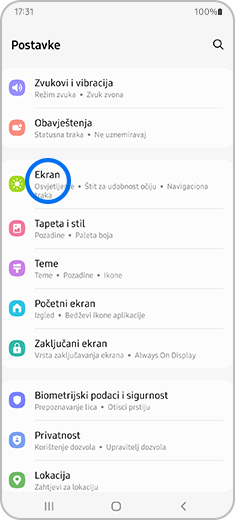 1. korak. Idite na postavke uređaja i dodirnite opciju "Ekran" s popisa.