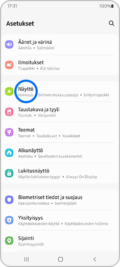 Vaihe 1. Siirry laitteen asetuksiin ja valitse luettelosta ”Näyttö”.