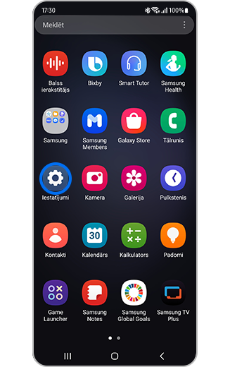 Sākuma ekrānā izcelta iestatījumu ikona.