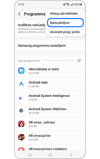 Izcelta opcija "Īpaša piekļuve".