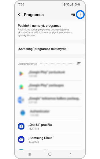 Programų meniu paryškintos Daugiau parinkčių piktogramos atvaizdas.