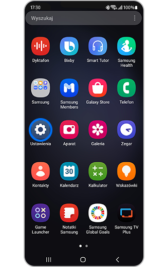 Widok ikony Ustawienia podświetlonej na ekranie głównym.