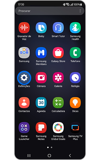 Vista do ícone de Definições em destaque no ecrã inicial.