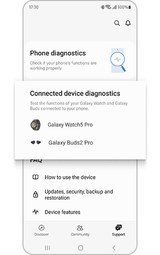 View of Galaxy Members support with connected devices highlighted.