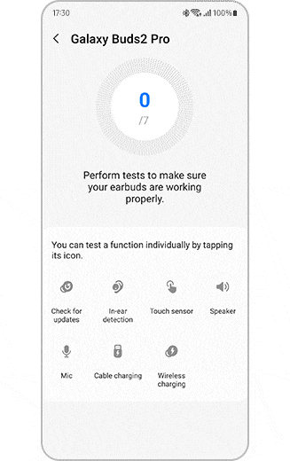 View of connected device diagnostic options.
