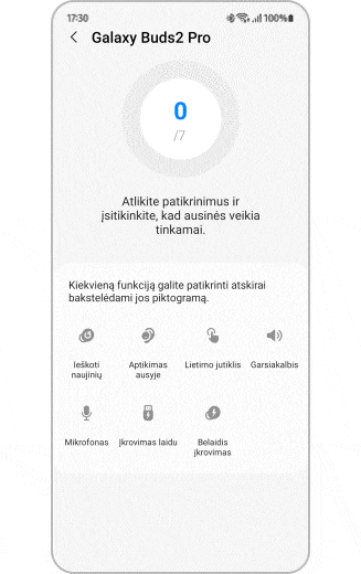 Prijungtų įrenginių diagnostikos parinkčių atvaizdas.