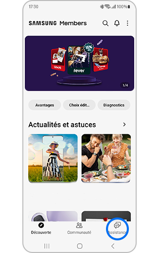 Samsung Members avec option Assistance en surbrillance.