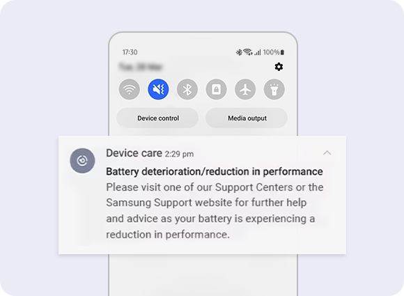 View of Device Care advice about Battery deterioration/reduction in permomance.
