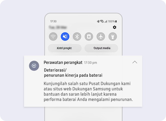 Tampilan saran Perawatan Perangkat tentang kerusakan/penurunan kinerja baterai.
