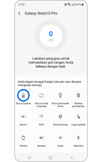 Tampilan ikon Status baterai disorot di opsi diagnostik.