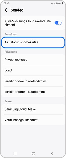 Nutitelefoni ekraan, millel on avatud Seadete valikuvariandid.