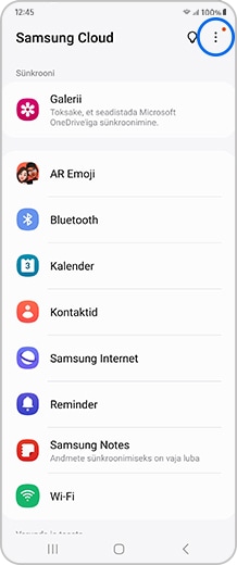 Nutitelefoni ekraan rakenduse Samsung Cloud valikuvariantidega.