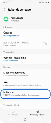 Nutitelefoni ekraan, millel on ära märgitud valikuvariant „Mäluruum“.