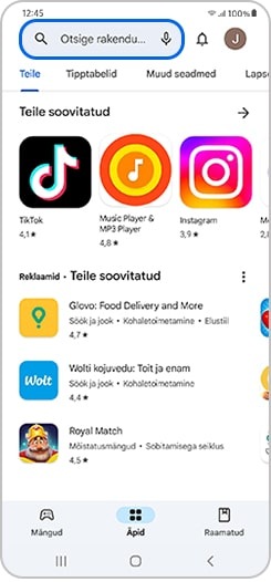 Google Play poes valitud otsinguriba