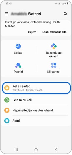 Rakenduses Galaxy Wearable valitud kella seaded
