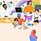A colored sketch that is filled with a range of different women doing things which excite them. There are scientist, chef, office worker with two computers, and art teacher with a student. There is another woman sketch in progress on the bottom right corner.