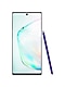 Front-facing view of a Galaxy Note10 with a blue S Pen leaning against its right side