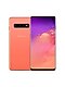 Back of a flamingo pink Galaxy S10 phone, with the front of a flamingo pink Galaxy S10 phone slightly overlaying on top