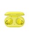 A product shot of a pair of yellow Galaxy Buds in their case