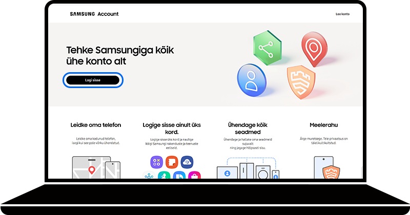 Sisselogimine valitud Samsungi konto kodulehel