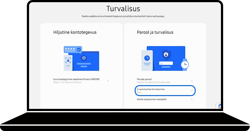 Kaheastmeline autentimine on valitud Samsungi konto veebilehel Turvalisuse jaotises