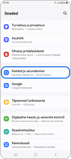 Sätetest on valitud Kontod ja varundus