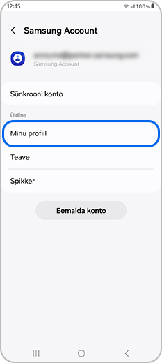Minu profiil on valitud Samsungi konto sätetest