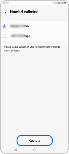 Valige eemaldamiseks number ja vajutage Kustuta
