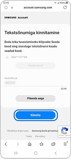 Tekstsõnumi teel saadud koodiga kinnitamine