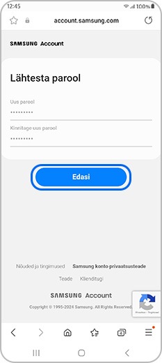 Samsungi konto parooli lähtestamine ja kinnitamine