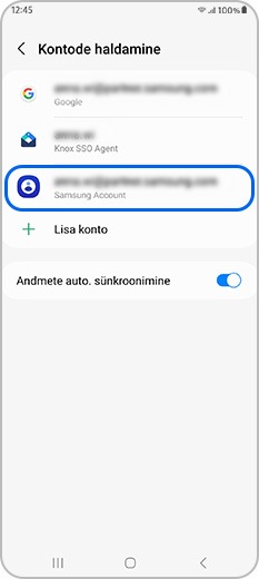 E-posti aadress / konto jaotises Kontode haldamine