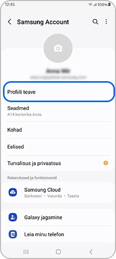 Profiili teave Samsungi kontol