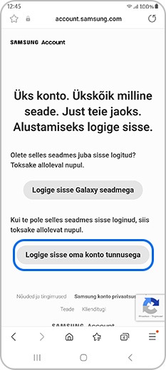 Logige sisse oma konto tunnusega Samsungi konto lehel
