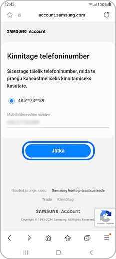 Samsungi konto telefoninumbri kinnitamine