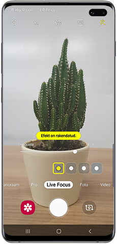 Funktsiooni Live Focus hägustamisefektid Galaxy S10 kaameras