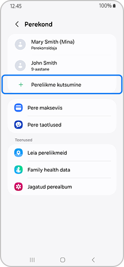 Kutsu pereliige pere ekraanil esile tõstetud