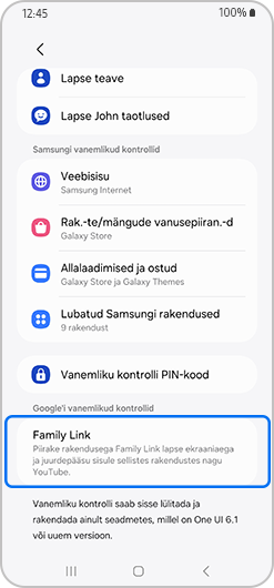 Lapse konto ekraan, kus on esile tõstetud pereliit.