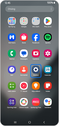 Seadete rakendus nutitelefoni avalehelt esile tõstetud
