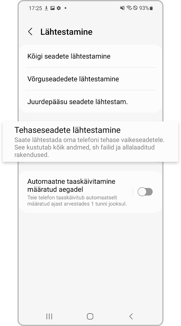 Tehaseseadete lähtestamine