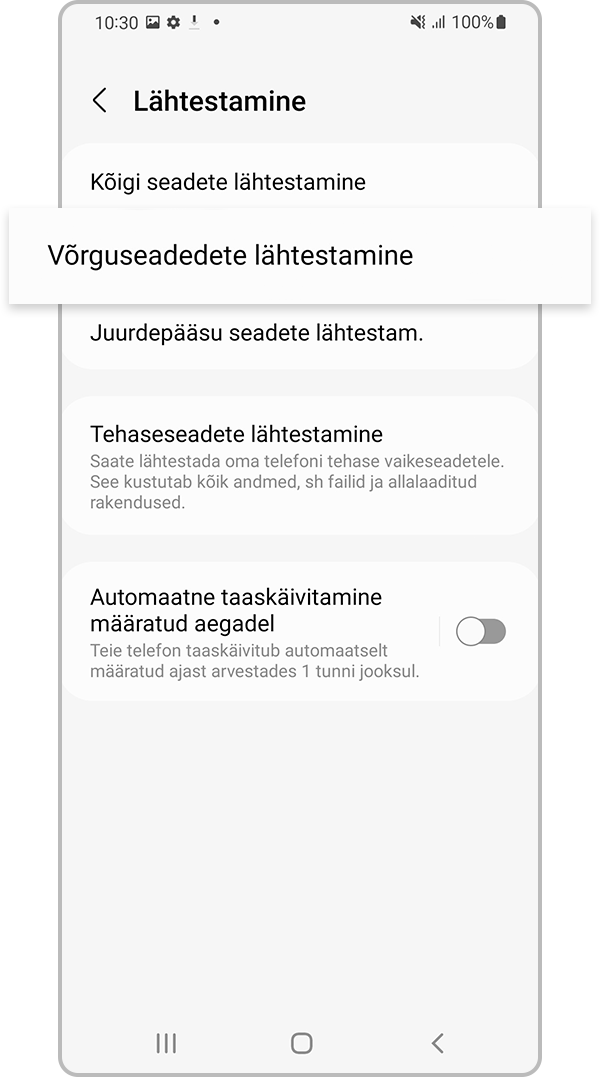Valige Võrguseadete lähtestamine.