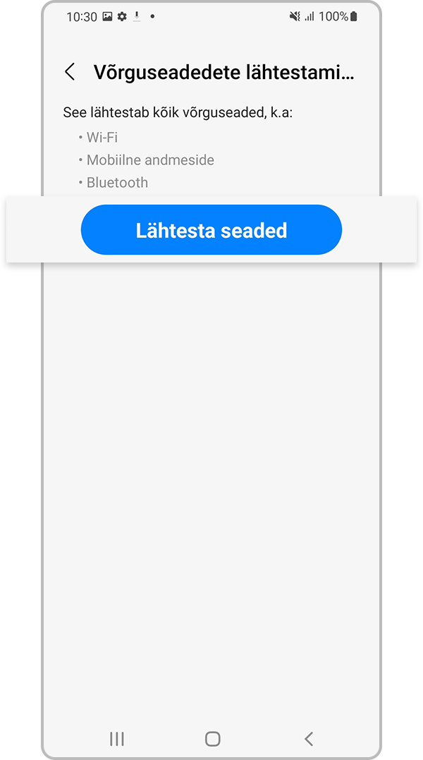 Puudutage valikut Lähtesta seaded