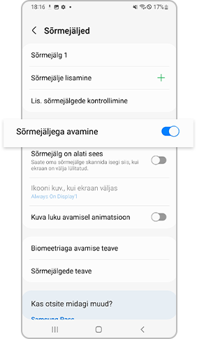 lülitage sisse Sõrmejäljega avamine