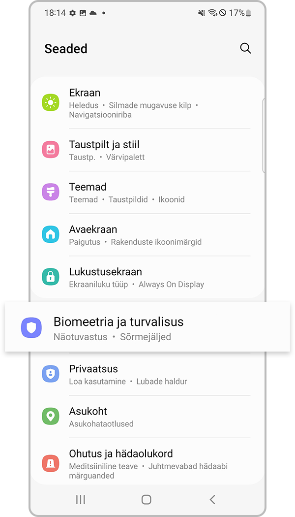 sõrmejäljetuvastuse registreerimise 1. samm
