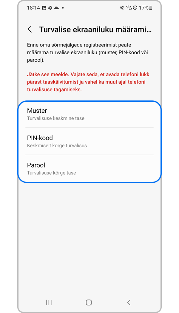sõrmejäljetuvastuse registreerimise 4. samm