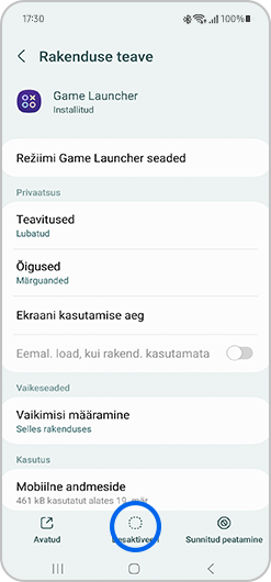 Rakenduse desinstallimise valik.
